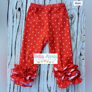 Boutique ruffle pants. 0/3m. Red with white polka dots